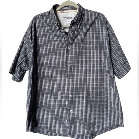 Wrangler Men’s 90’s Vintage Blue & White Plaid Button Down Top (Size: XL) - Picture 5 of 7